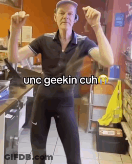 Man Dancing In Kitchen Saying Unc Geekin Cuh GIF