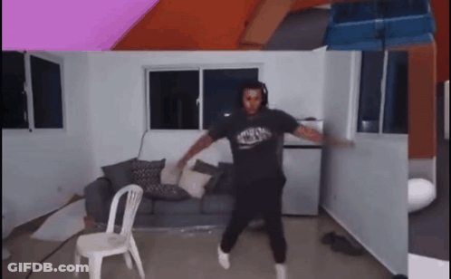 Man Dancing In Living Room With Chair And Couch GIF