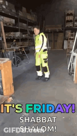 Man Dancing In Warehouse It's Friday Shabbat Shalom GIF
