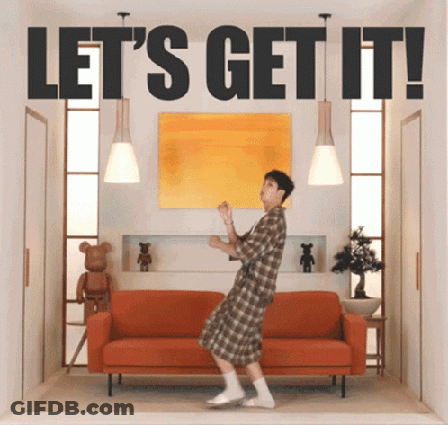 Man Dancing Near Orange Couch Let's Get It GIF
