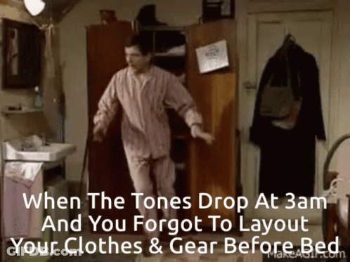 Man Dancing When The Tones Drop At 3Am Forgot To Layout Clothes And Gear GIF