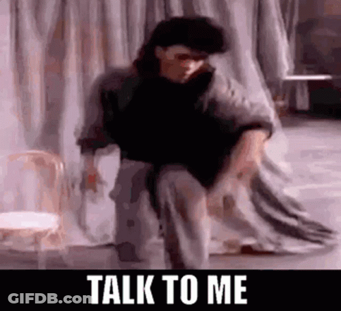 Man Dancing With Talk To Me Text GIF