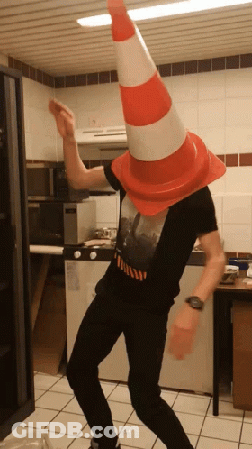 Man Dancing With Traffic Cone On Head GIF