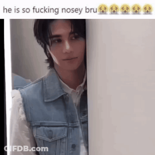 Man Denim Vest Peeking So Fucking Nosey Bru GIF