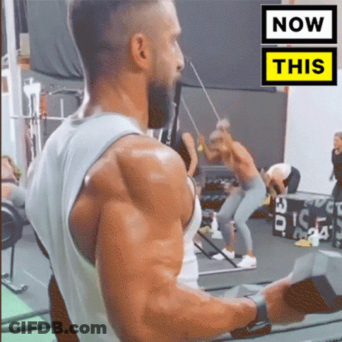 Man Doing Gym Exercises With Now This Sign GIF