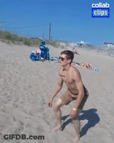 Man Doing Handstand On Beach With Collab Clips Logo GIF