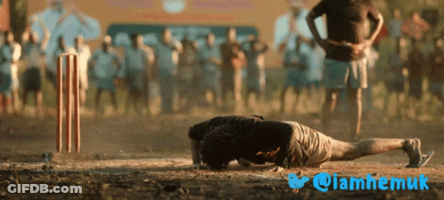 Man Doing Push Ups In Front Of Cricket Wicket With Twitter Logo GIF