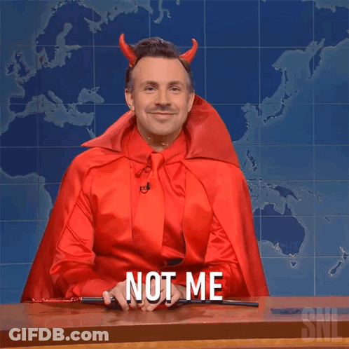 Man Dressed As Devil Says Not Me GIF
