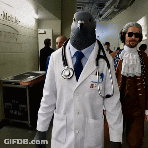 Man Dressed As Doctor With Pigeon Head GIF