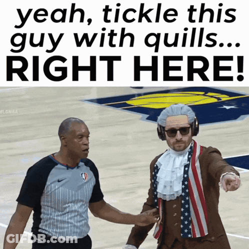 Man Dressed As George Washington Pointing At Referee GIF
