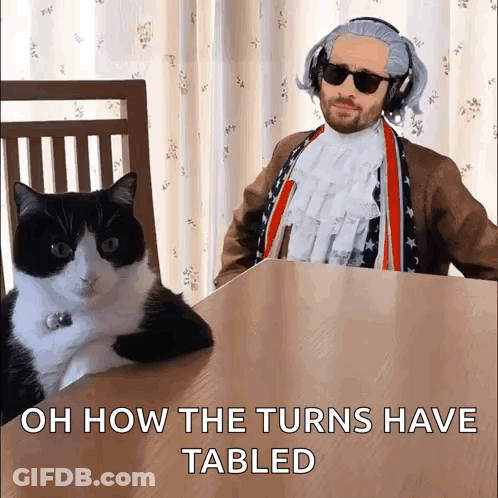 Man Dressed As George Washington With Cat GIF