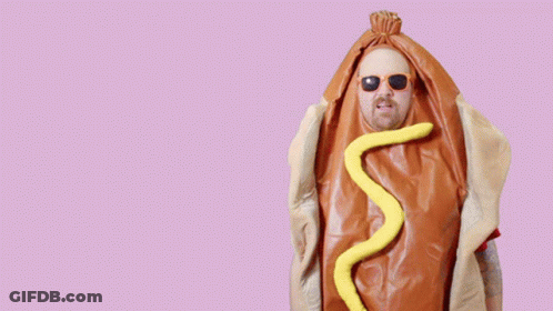 Man Dressed As Hot Dog With Mustard GIF