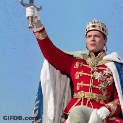 Man Dressed As King Holding Sword GIF