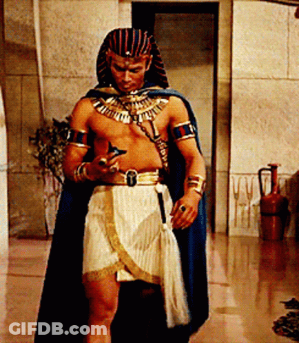 Man Dressed As Pharaoh Looking At Cell Phone GIF