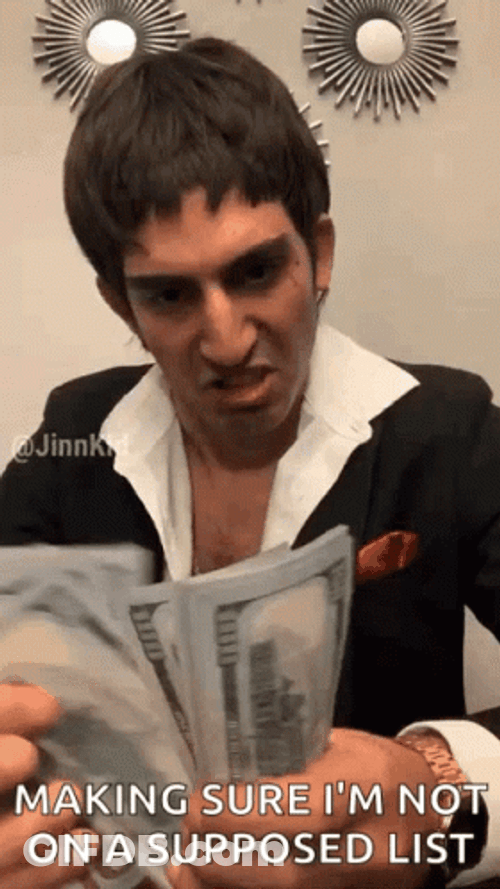 Man Dressed As Scarface Tony Montana Money GIF