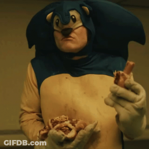 Man Dressed As Sonic Holding Meat GIF