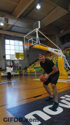 Man Dribbling Basketball Near No Smoking Sign GIF