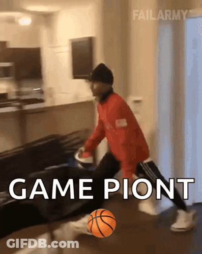 Man Dribbling Basketball Saying Game Point GIF