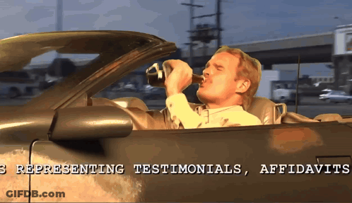 Man Drinking Bottle In Car With Testimonials Affidavits GIF