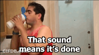 Man Drinking Bottle Saying That Sound Means It's Done GIF