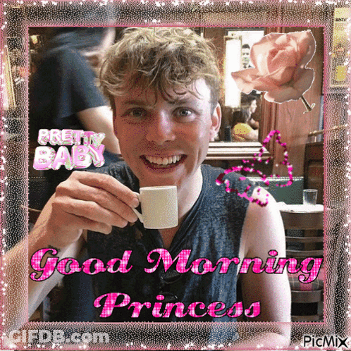 Man Drinking Coffee Saying Good Morning Princess GIF