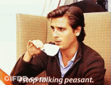 Man Drinking Coffee Stop Talking Peasant GIF