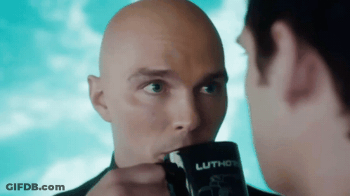 Man Drinking From Black Mug Saying Luthor GIF