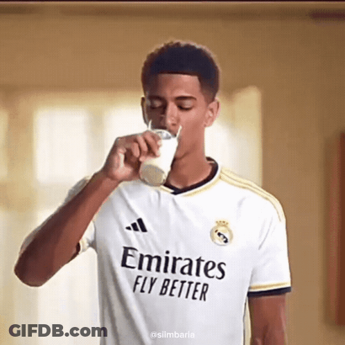 Man Drinking Milk In Emirates Fly Better Jersey GIF