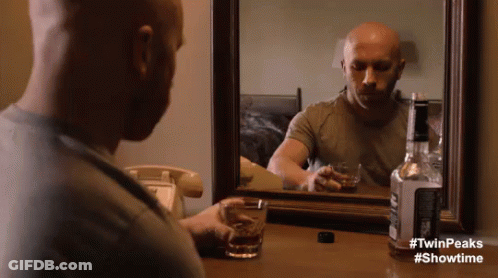 Man Drinking Whiskey In Front Of Mirror #Twinpeaks #Showtime GIF