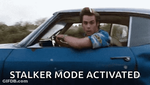 Man Driving Blue Car Stalker Mode GIF