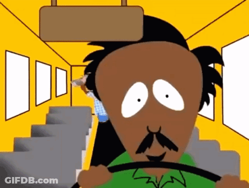 Man Driving Bus With Sign Above GIF