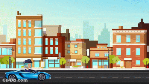 Man Driving Car Down City Street GIF