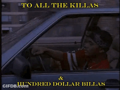 Man Driving Car With Bandana Saying To All The Killers And Hundred Dollar Bills GIF