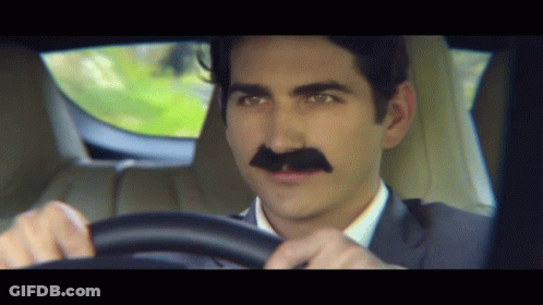 Man Driving Car With Fake Mustache GIF