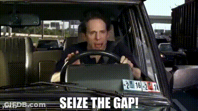 Man Driving Car With Seize The Gap On Windshield GIF