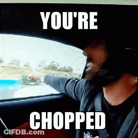 Man Driving Car With You're Chopped GIF