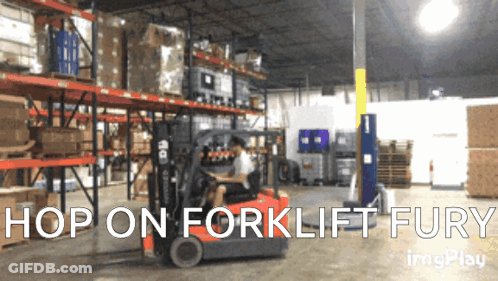 Man Driving Forklift Saying Hop On Forklift Furry GIF