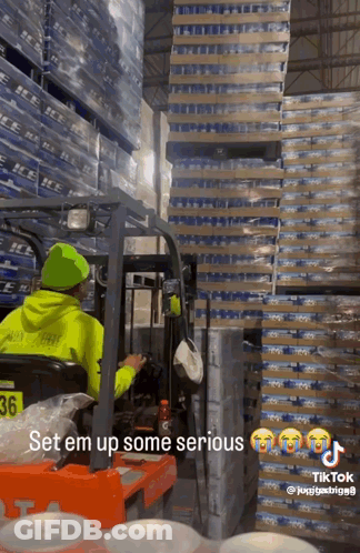 Man Driving Forklift Saying Set Em Up Some Serious GIF