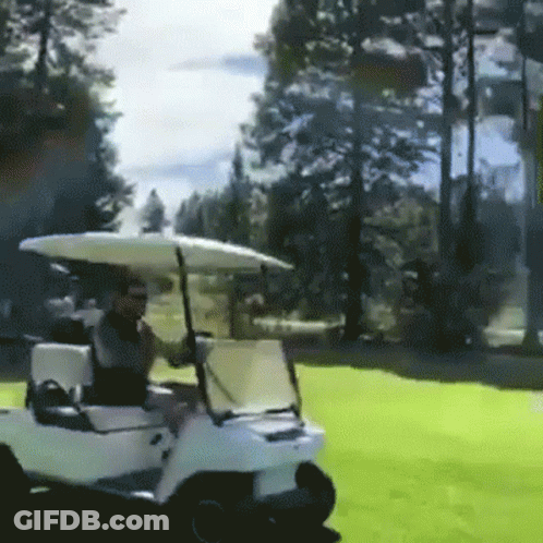Man Driving Golf Cart On Green Field GIF