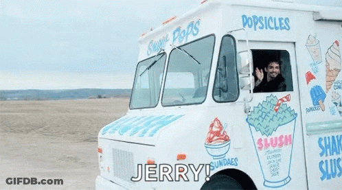 Man Driving Ice Cream Truck Saying Popsicles GIF