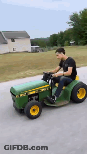 Man Driving John Deere Lawn Mower GIF
