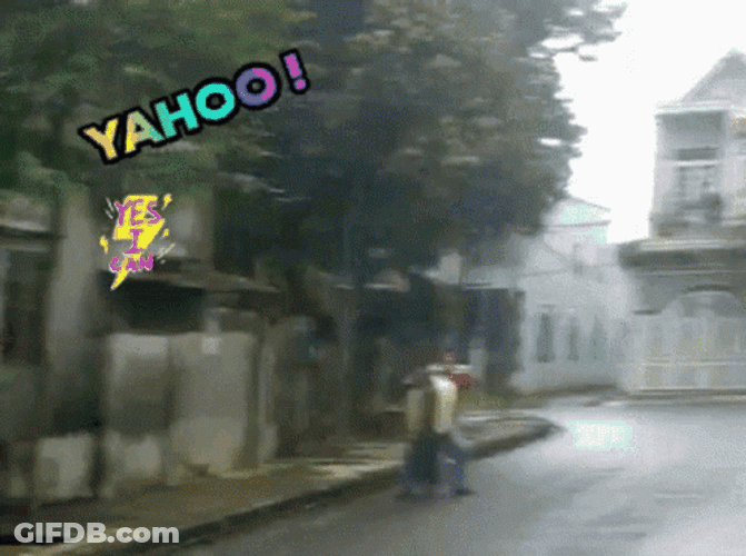 Man Driving Motorcycle Says Yahoo GIF
