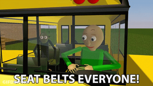Man Driving School Bus Saying Seat Belts Everyone GIF