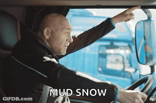 Man Driving Truck With Mud Snow GIF