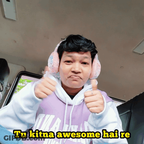 Man Earmuffs Thumbs-Up Tu Kitna Awesome Hai Re GIF