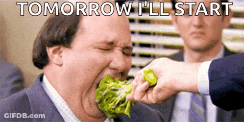 Man Eating Broccoli Saying Tomorrow I'll Start GIF