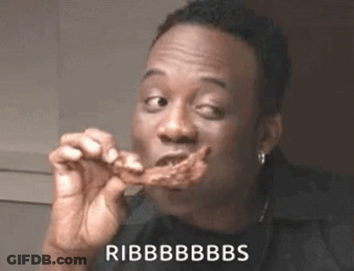 Man Eating Chicken Funny Face Saying Ribs GIF