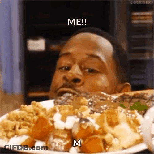 Man Eating Food Mouth Open Saying Me! GIF