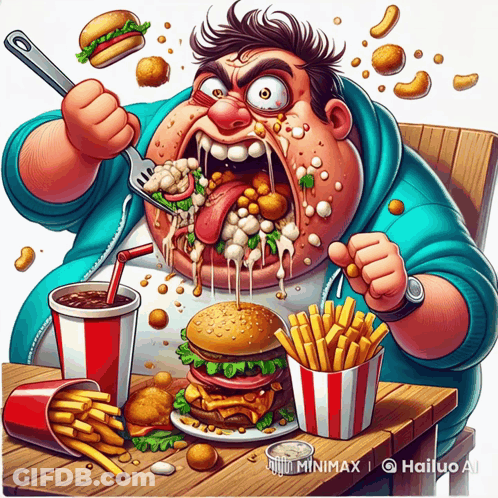 Man Eating Hamburger And Fries GIF