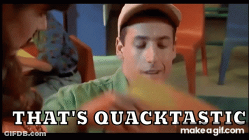 Man Eating Hamburger Saying That's Quacktastic GIF